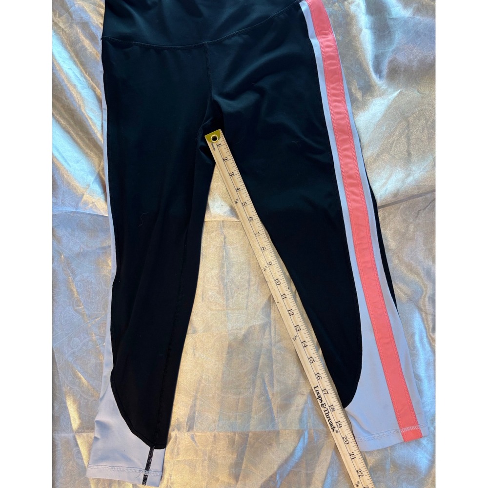Reebok Womens High Waisted Colorblock Striped 7/8 Leggings Black Small